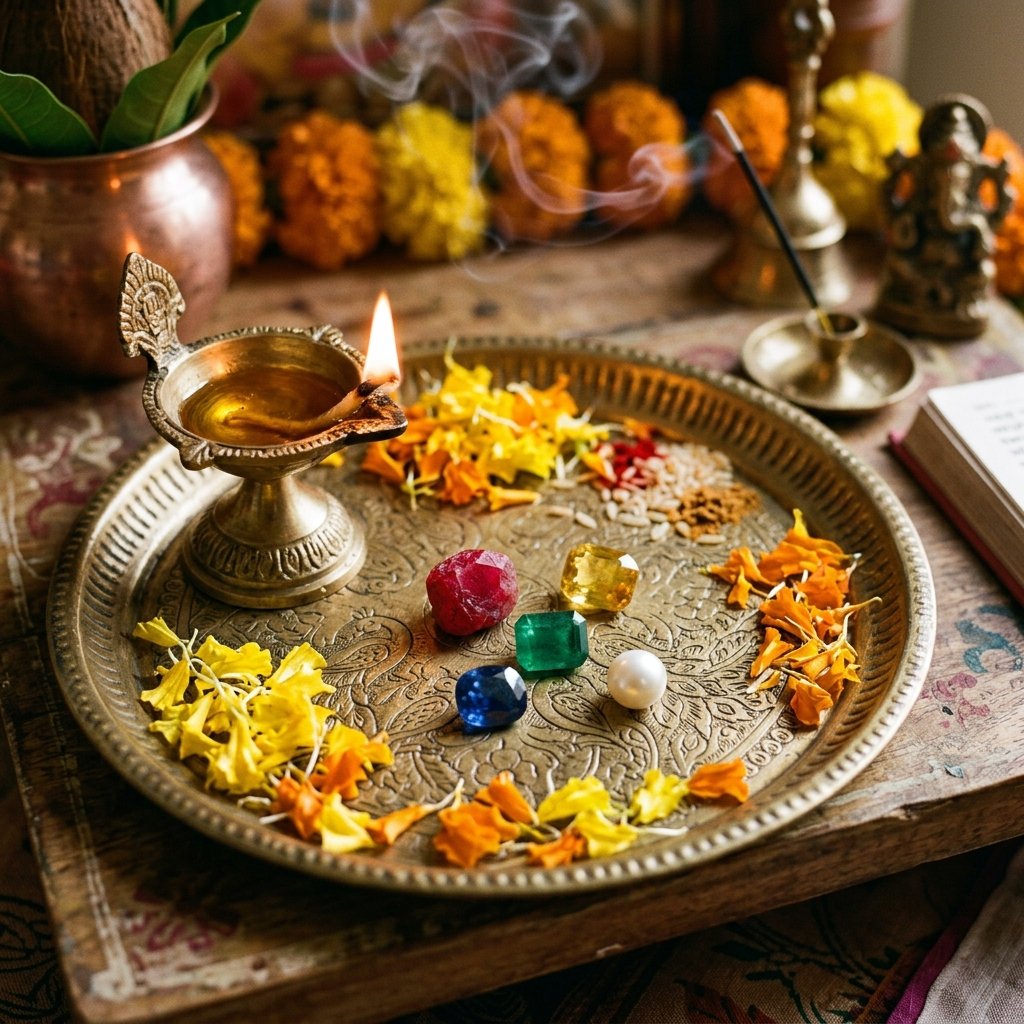 Vedic Gemstones and Diya Thali